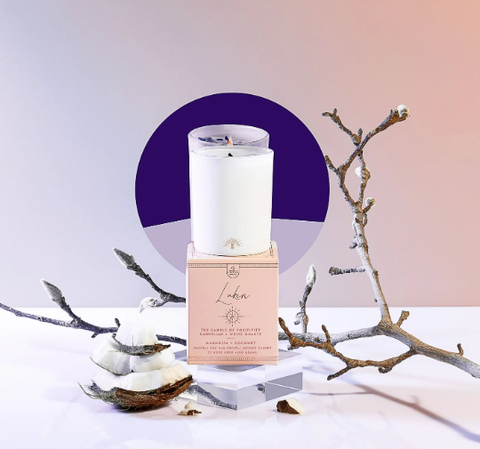 Three Suns MINI Laken | Crystal Infused Candle  of Positivity | Magnolia + Coconut