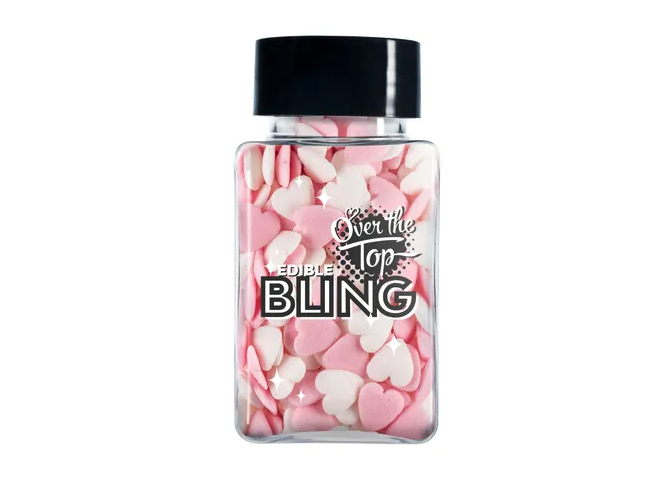 Over The Top Edible Bling Love Hearts Pink and White 55g
