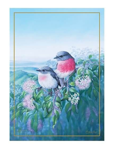 Maxwell & Williams Birds of Australia Katherine Castle 10 Year Anniversary Tea Towel - 50x70cm - Rose Robin