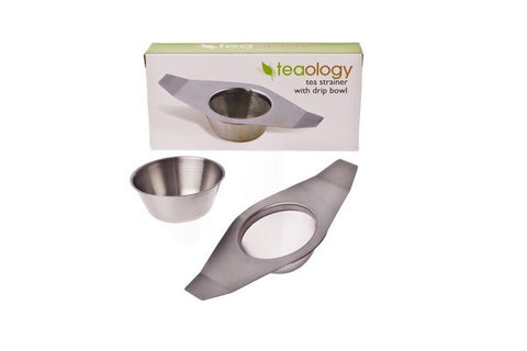 Teaology Tea Strainer with Drip Bowl Stainless Steel