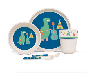 Penny Scallan Bamboo Mealtime Dinner Set with Cutlery - Dino Rock