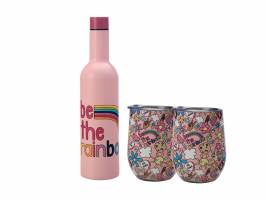 Maxwell & Williams Kasey Rainbow Be Kind Double Wall Insulated Wine Set 3pc Gift Boxed - Rainbow*