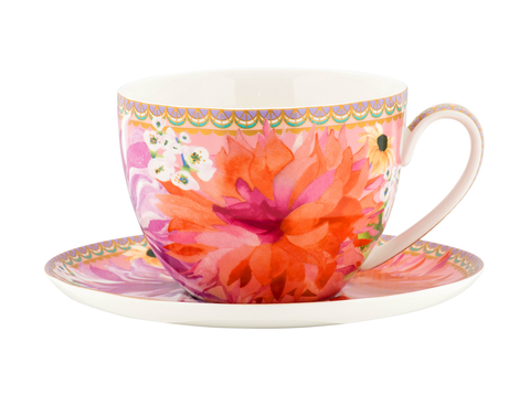 Maxwell & Williams Teas & C's Dahlia Daze Breakfast Cup & Saucer 400ML Pink Gift Boxed