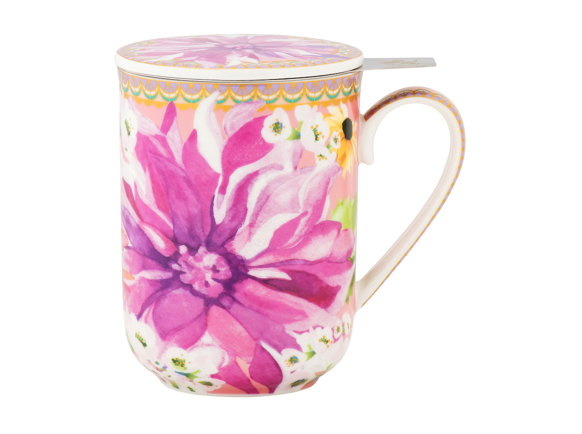 Maxwell & Williams Teas & C's Dahlia Daze Lidded Mug With Infuser 340ML Pink Gift Boxed