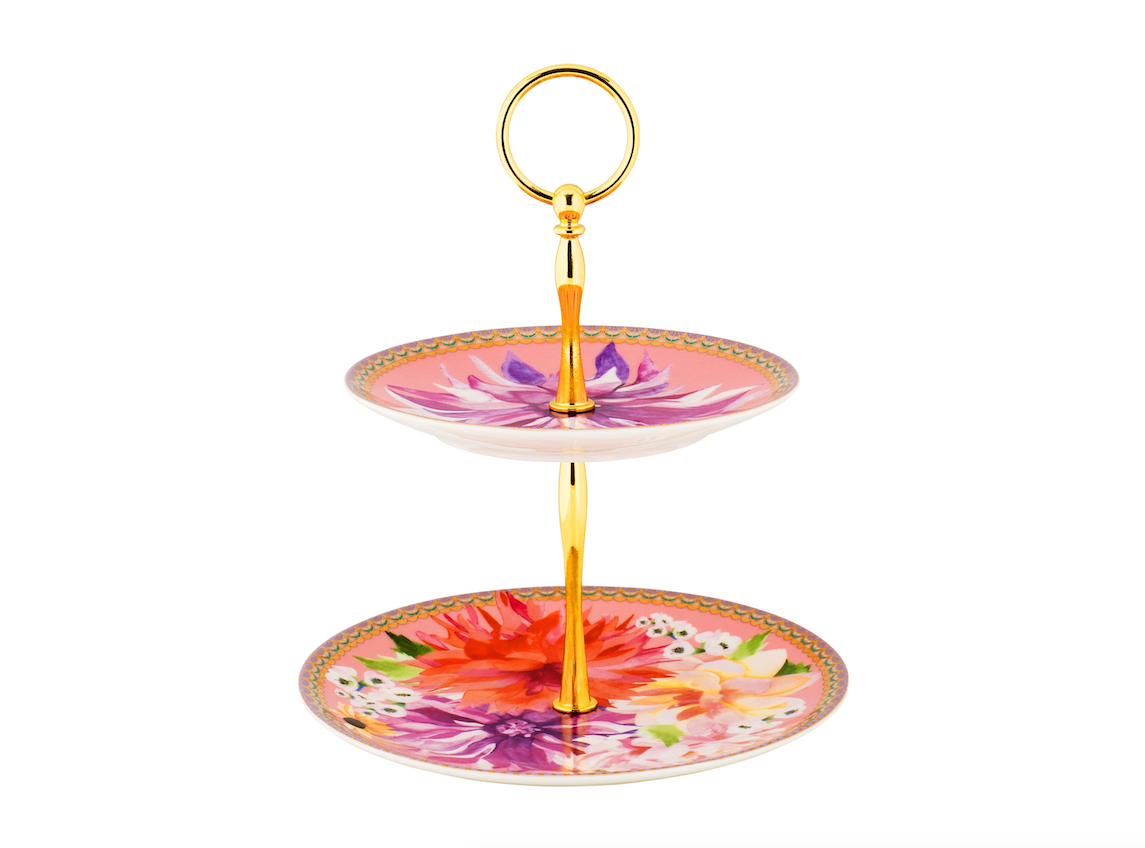 Maxwell & Williams Teas & C's Dahlia Daze 2 Tiered Cake Stand Pink Gift Boxed