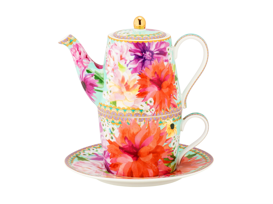 Maxwell & Williams Teas & C's Dahlia Daze Tea for One With Infuser 340ML Sky Gift Boxed