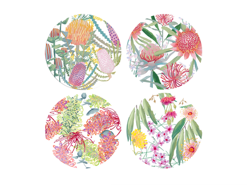 Maxwell & Williams Royal Botanic Gardens Native Blooms Ceramic Coaster 10.5cm Set of 4 Gift Boxed