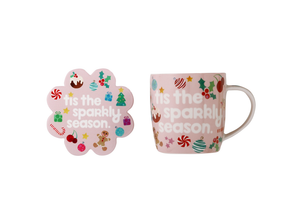 Maxwell & Williams Kasey Rainbow Sparkly Season Mug 350ML & Coaster Set Pink Gift Boxed