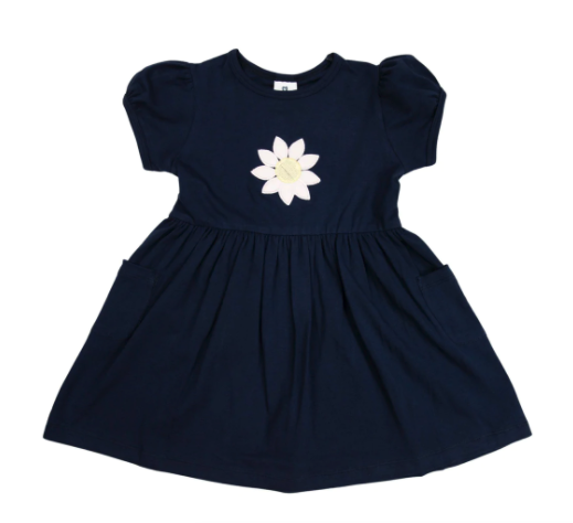 Korango Flower Cotton Dress - Navy