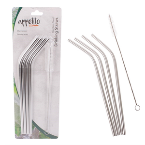 Appetito Stainless Steel Bent Straws Set of 4