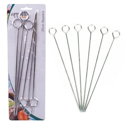 Appetito Chrome Round Skewers 25cm Set of 6